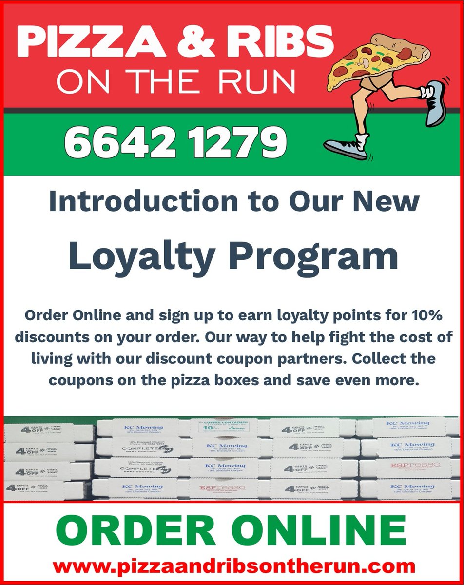 🍕Hungry for some pizza? 🤤 Our new loyalty program just made it even better! 🎉 Order online and earn points for discounts on your favorite pizza. pizzaandribsontherun.com 🙌 #PizzaLovers #LoyaltyProgram #PizzaPerks #Pizza #pizzaGrafton🍕❤️👍