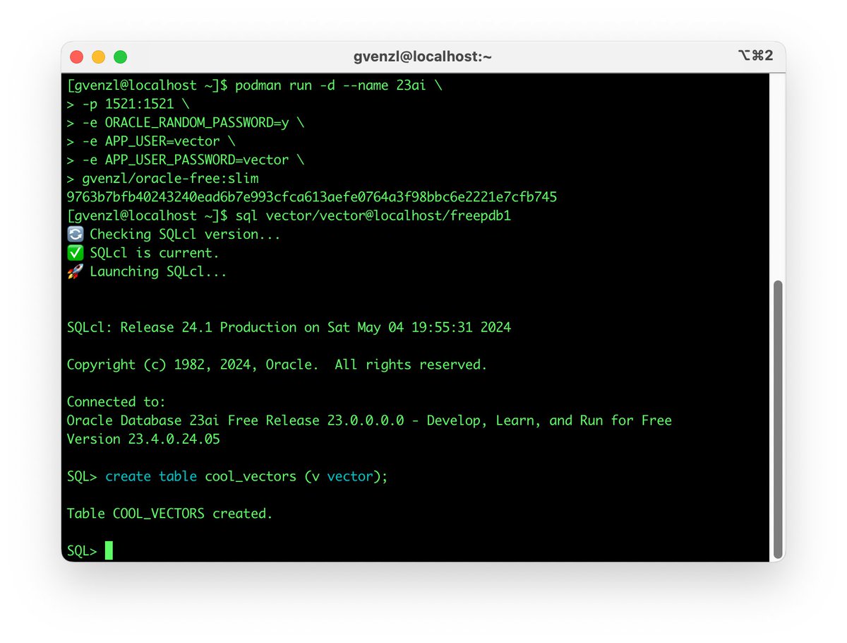 GeraldVenzl's tweet photo. I'm proud to announce that #Oracle #Database #23ai #Free is now also available at gvenzl/oracle-free and just one podman|docker run away :)

--> https://t.co/kBpVwvyrOX https://t.co/qeYc8iEyru