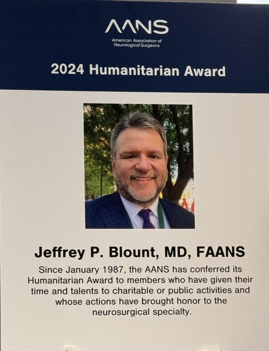 Celebrating with my friend Jeff Blount (<a href="/Jpb1007Jeffrey/">Jeffrey Blount MD MPH</a>) who won the Humanitarian Award at #AANS2024!  So well deserved for his work through <a href="/GAPSBIF/">Global Alliance for Prevention of Spina Bifida</a> to prevent folate-sensitive spina bifida around the world.