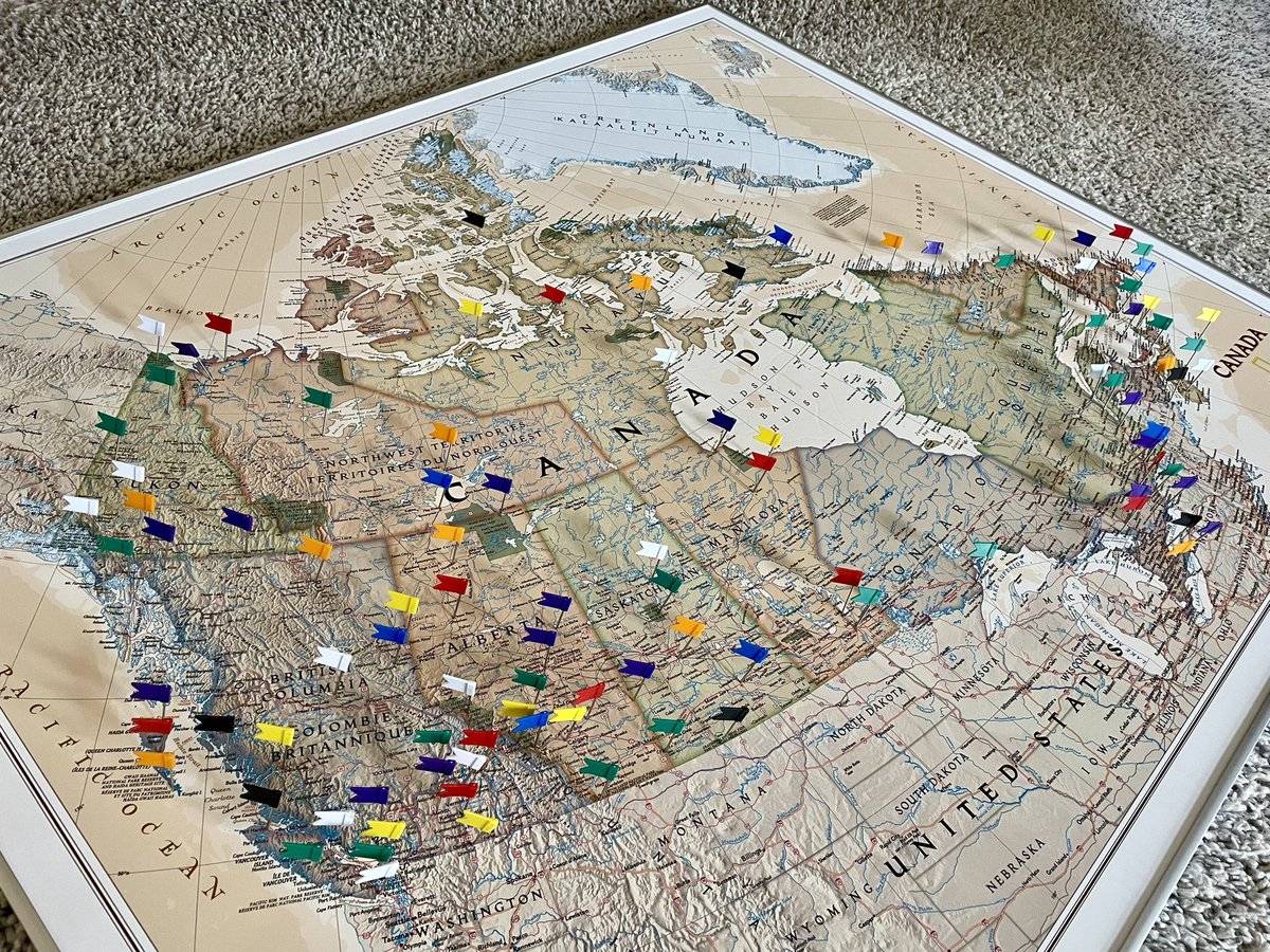 My brand new office pinboard, marking 15 years of travel in #Canada… 🇨🇦 until I ran out of pins… 📌 #kanada #explorecanada #kanadaentdecken #travel