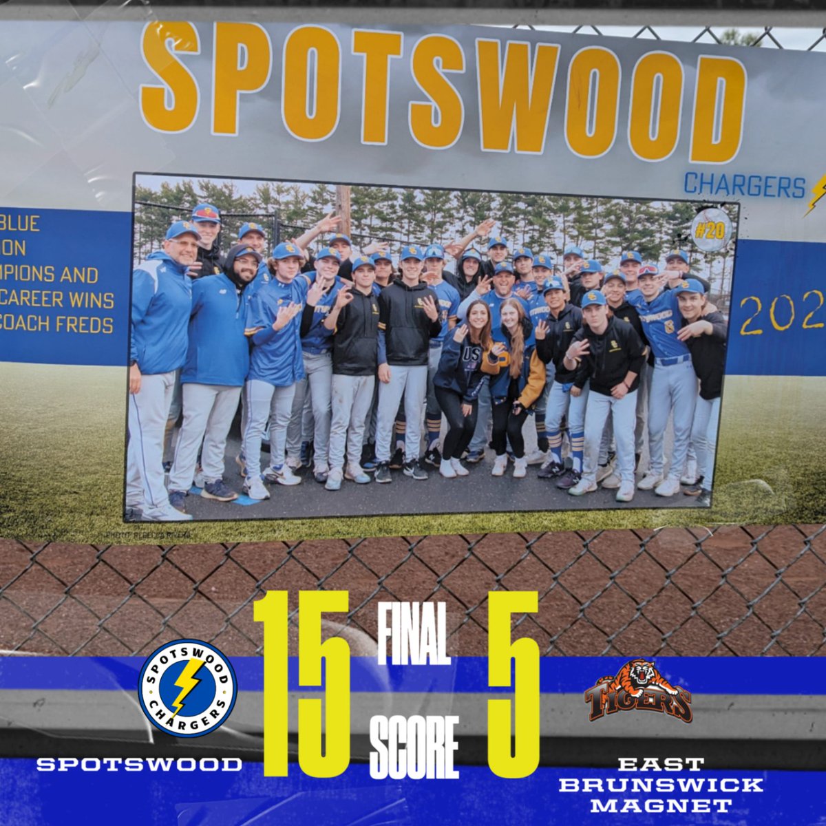 The Chargers improve to 17-1-1 with a victory over East Brunswick Magnet on Senior Day. Breckyn DeAngelis had 3 RBIs and Carter Cumiskey knocked in 4 more in the win. Jack Bicsko picked up the win in relief. highschoolsports.nj.com/game/917551