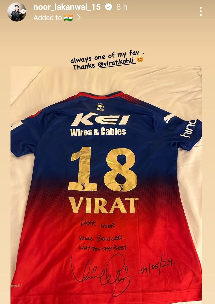 Virat Kohli gifted Noor Ahmed his signed jersey with a message 'well bowled, wish you the best'.

- The global icon, King. 👑