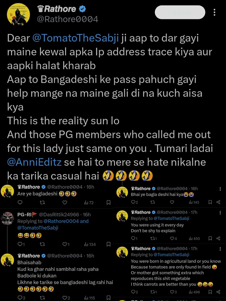 He was doing the same with @TomatoTheSabji It's this is their personal fight Its not homies vs Pg It's tomato vs rathore Tomato ne abhishek ko shade nhi kiya h iss fight m He have a habit to poke first nd then make it a fd fight to secure himself frm getting potrayed wrong