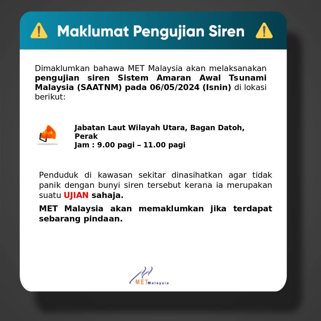 metmalaysia's tweet photo. #metmalaysia
#ujiansiren https://t.co/TBqyevENDp