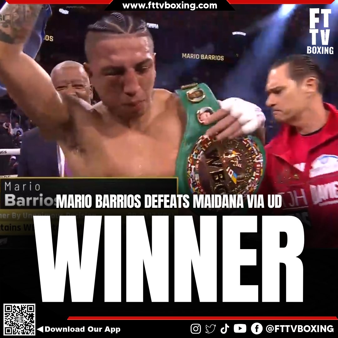 Mario Barrios won a tough fight against Fabian Mandana, keeping his WBC interim Welterweight Title.  🥊

Congratulations 👏👏

Who's NEXT?

#MarioBarrios #Welterweight #Canelo #caneloalvarez #CaneloMunguia #supermiddleweight #boxingworld #boxingnews #boxingfans #JaimeMunguia…