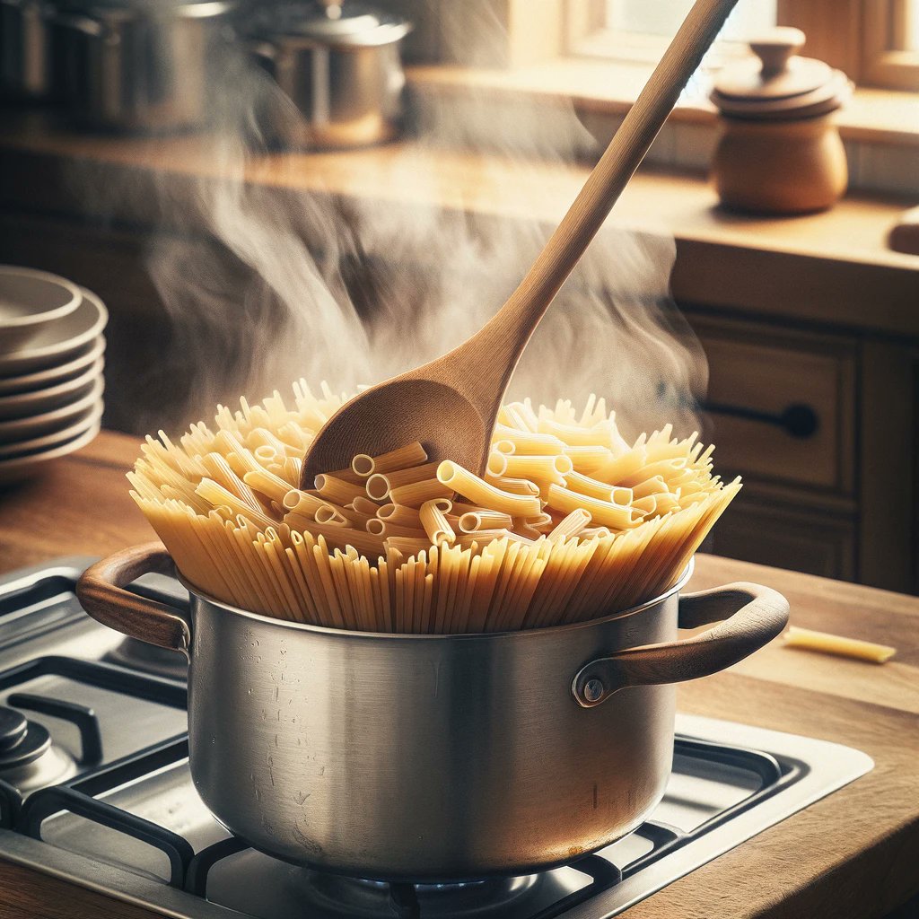 🍝 Boil pasta without the mess. Place a wooden spoon across the pot to prevent overflowing! #CookingHacks #KitchenTips
