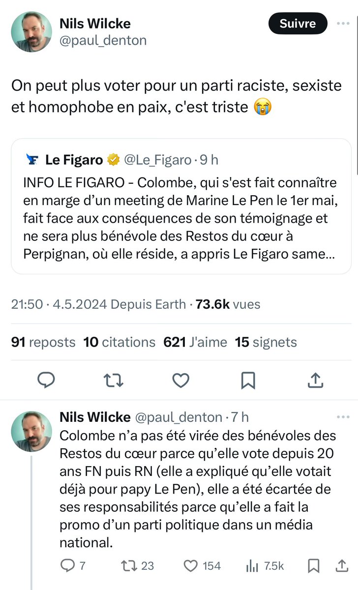 L'extrême gauche ils crient sans arrêt 'danger extrême droite', mais dans les faits ils font tout pour les rendre sympas et passer pour des gens particulièrement antipathiques. Si tu crois que c'est en virant une militante des Restau du cœur que tu vas l'éloigner de son vote🫡