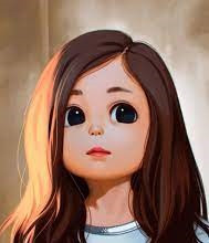 Warm brown hair, peach skin, black eyes, white highlights in close-up shot.
Innocence and friendliness shown through large eyes, soft smile.
Cheerful mood with soft, natural lighting; realism meets animation in this vibrant image.

#WarmBrownHair #PeachSkin #BlackEyes #Innoce
