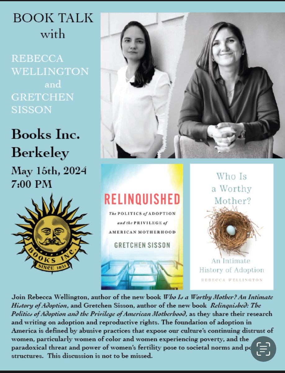 Shout out to all you Bay Area folks! I will be at @BooksIncStores in Berkeley talking with the amazing @gesisson on May 15th. This will be a timely conversation about motherhood, adoption & fertility and you don’t want to miss it! @OUPress