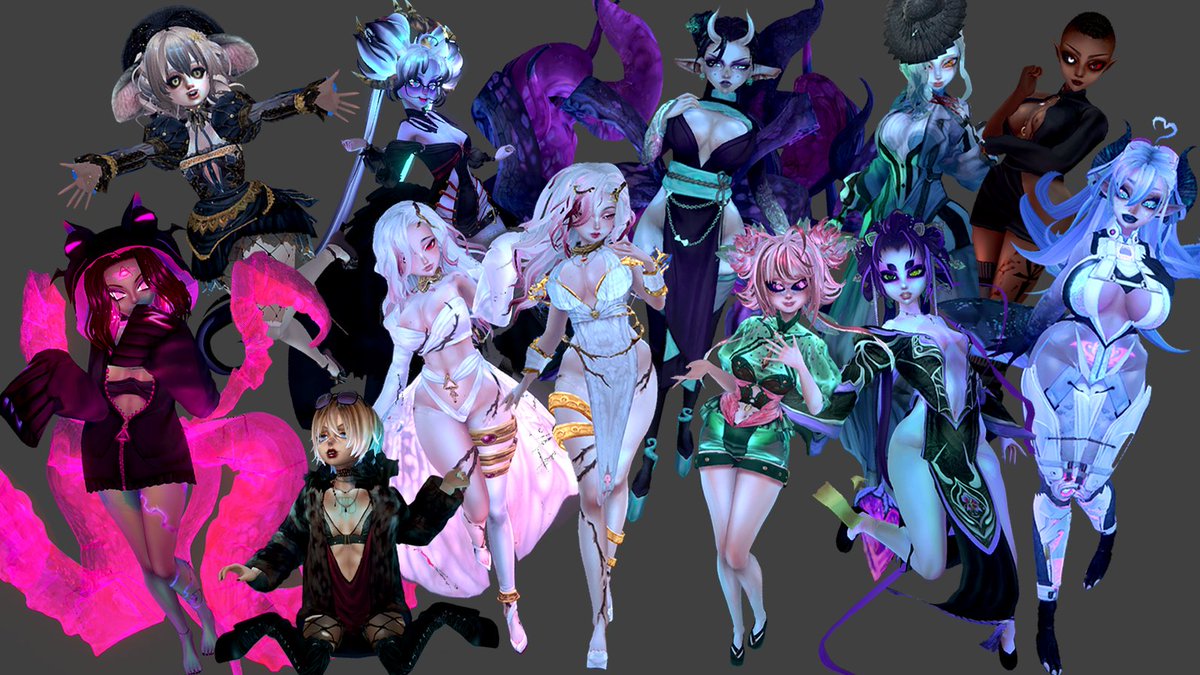 Tried slapping a ton of my #VRoid #VRoidStudio models into one space 🤔

Iv learned so much with each and every one of them but I think its easy to see my art style in them at least!! 💪