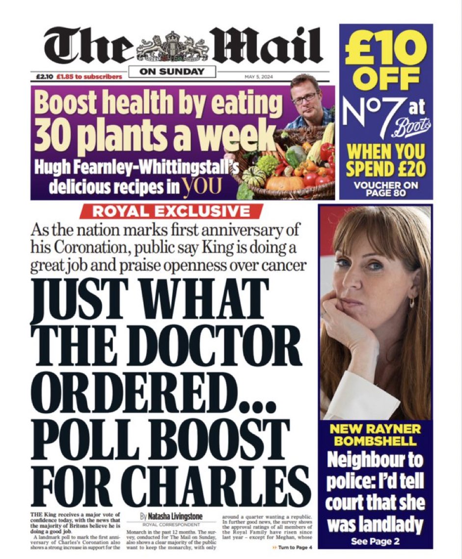 The Mail on Sunday's readers clearly couldn't cope with both a Tory wipe out and their paper's conversion to woke cookery with Hugh Fearnley-Whittingstall's 30 plants a week chat - so tough editorial decisions had to be made.