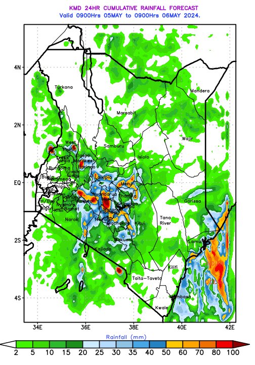 Sunday's rainfall forecast from The Kenya Meteorological Department.
Be safe‼️
#CycloneHidaya #Rivernyando #Declanrice #Trossard #Congratulationsfc #PGMOL #KattWilliams #FloodsAdvisoryKE #sharia #RigathiGachagua
