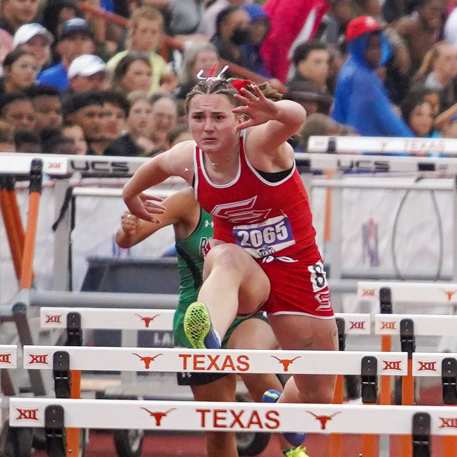 Taytum Goodman (Earth Springlake) and Brenna Francis (Silverton) TIE for Girls Conf 1A #UILState Track & Field Athlete of the Meet w/ 28 indiv. points, two 🥇 and one 🥈 each. 👏