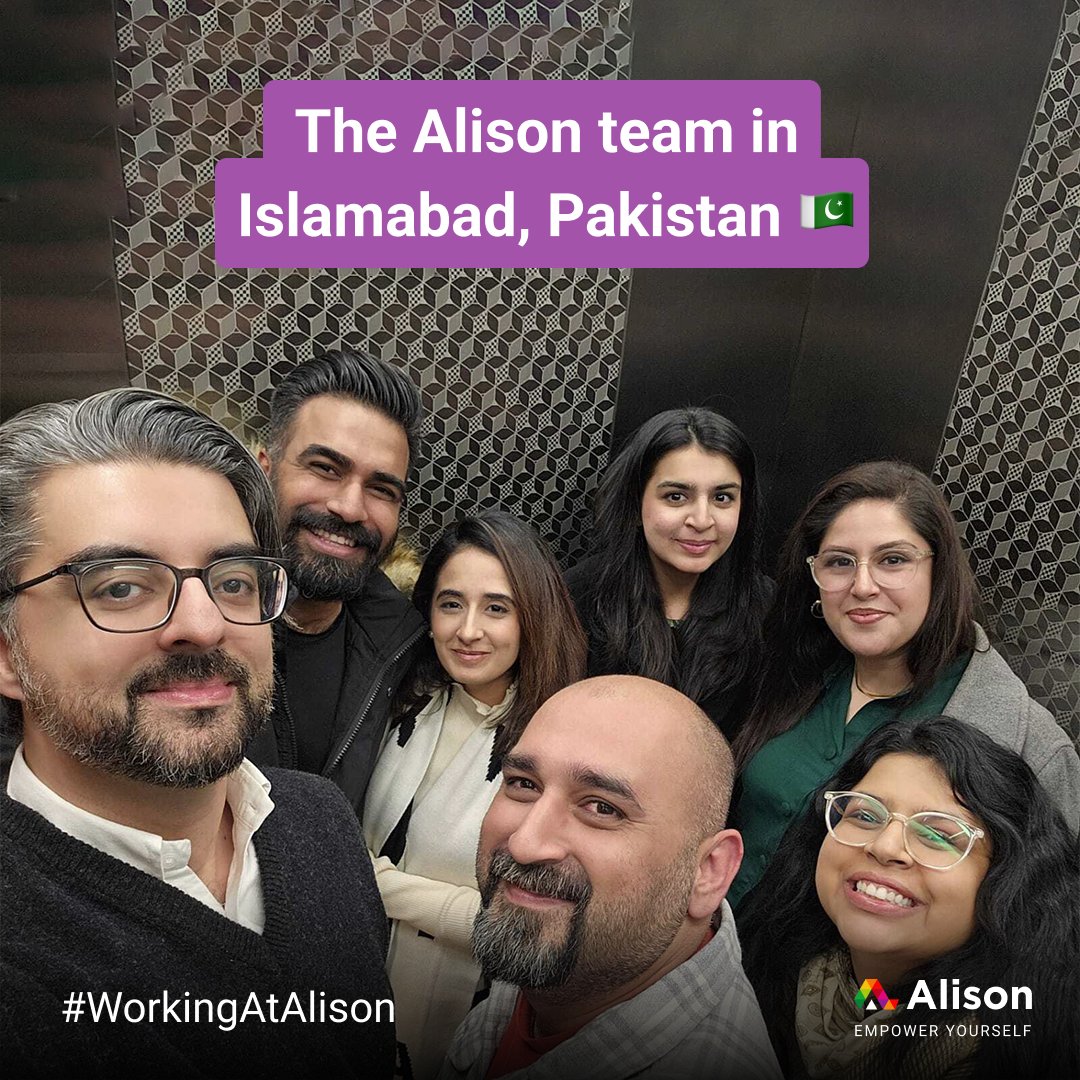 Say hi to our team in #Islamabad. 👋 Their energy & expertise help us empower learners globally. Join us on our mission to break down educational barriers - ow.ly/jx8750RuoqT. #WorkingAtAlison #WorkFromHome #RemoteFirst #FreeEducation #Pakistan #Alison #EmpowerYourself