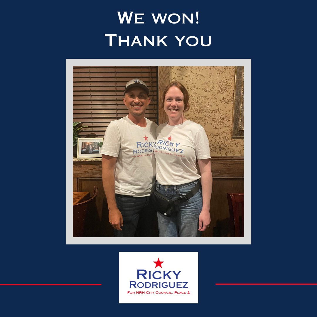 We did it!

Thank you to all who supported my campaign.

Now it's time to get to work!

#RickyforNRH #NRH #CityCouncil