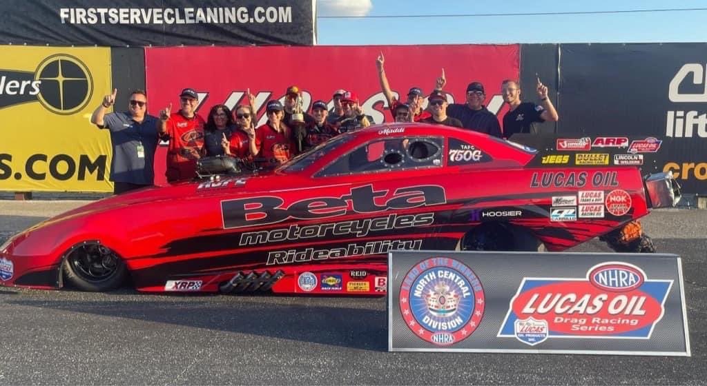 Congrats Maddi Gordon on Top Alcohol Funny Car Win 🏆 @NHRA @RaceIRP 
#TeamSander24 #SanderRacingWheels #SanderRacing #EzFitLinerWheels