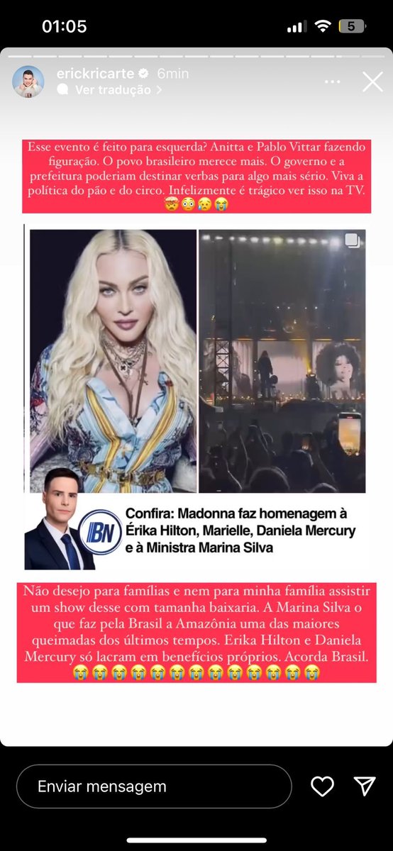 🚨AGORA: Erick Ricarte DETONA show de Madonna em Copacabana. ~felizmente ninguém tinha perguntado nada para ele~