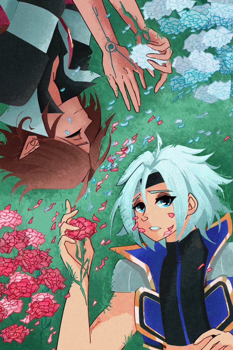 kingsofgreed's tweet photo. Lass &amp; Rufus- Carnations
My art for the Flower Collaboration Event ❤️💙

This was so fun to make and I learned a lot from this piece!! Everyone else's art is very nice, check them out! https://t.co/vWxrLBizKR