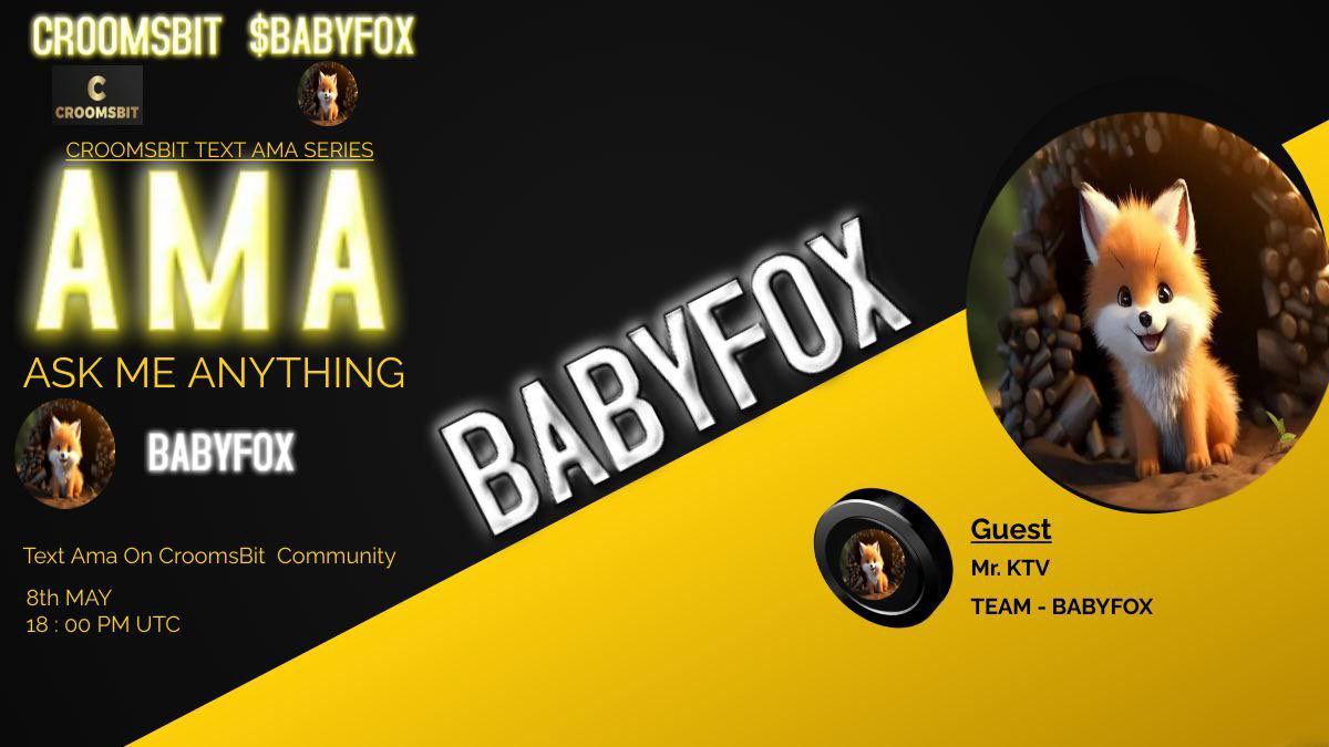 We are glad to announce our AMA with @BabyFoxTokenn 8th May | 18 PM UTC venue t.me/CroomsBitExcha… Reward $200 #croomscoin 50$ #BABYFOX You must follow @BabyFoxTokenn & @CroomsBit Like, Retweet & Comment #CroomsBit #cryptocurrencies #crypto #AMA #CryptoGem