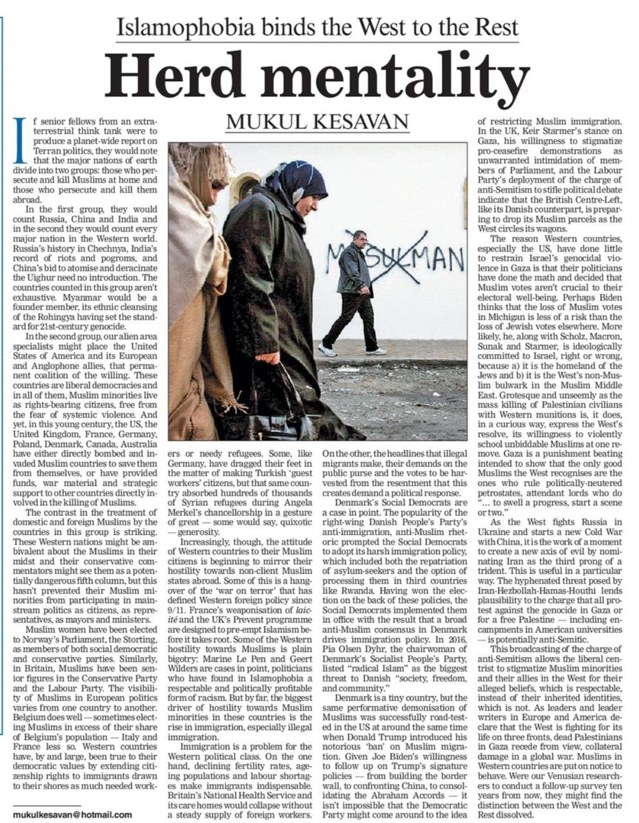 Rarely have I seen @mukulkesavan express his anger so clearly in print. But the current Western line on Palestine and Gaza has done this to him, as it has to many others.