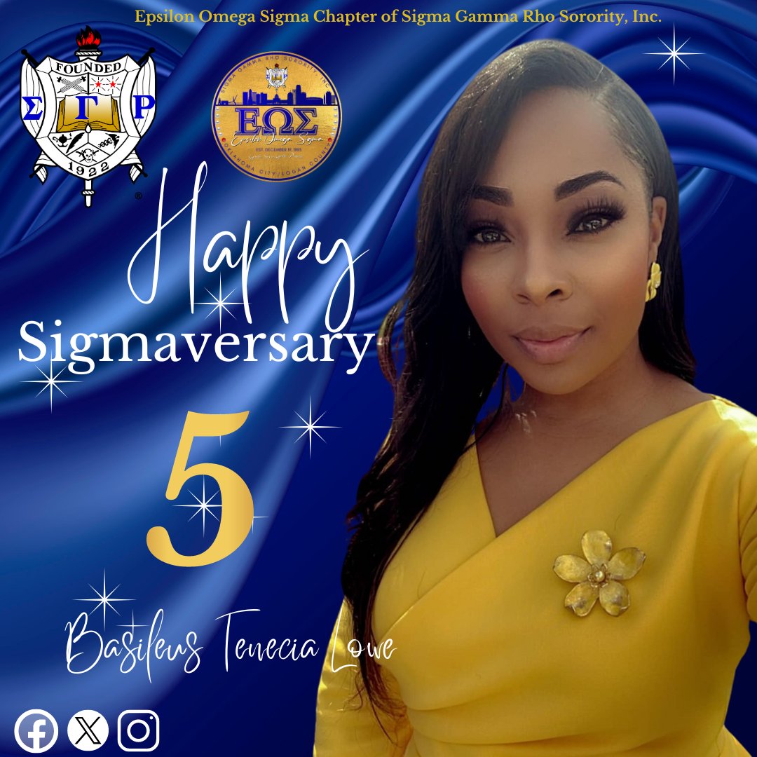 Happy Sigmaversary to our Basileus Tenecia Lowe! 💙💛 Keep being #GREATER

#SigmaGammaRho #SGRho #SigmaSWR #Oklahoma #Sigmaversary