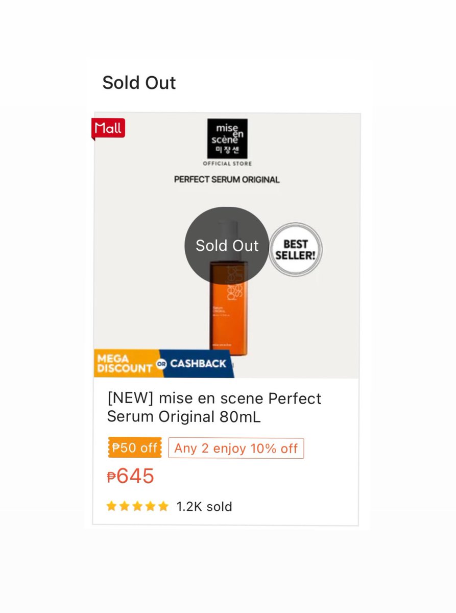 The Perfect Serum Original is now SOLD OUT in Shopee 😮‍💨
