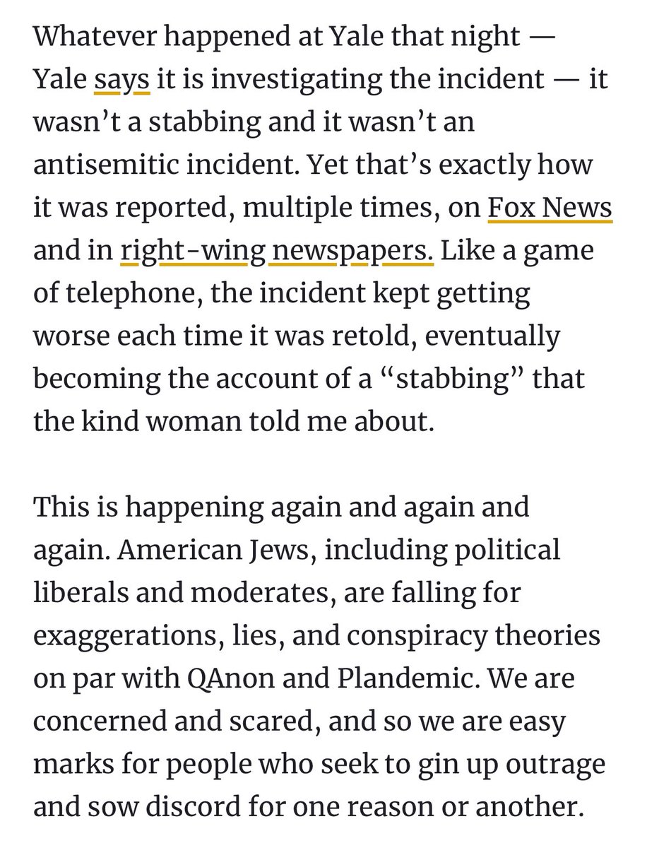 “ This is happening again and again. American Jews, including political liberals & moderates, are falling for exaggerations, lies, & conspiracy theories” Must read from Rabbi @jaymichaelson about campus protests. & an a case in @yale is mentioned. forward.com/opinion/608230…