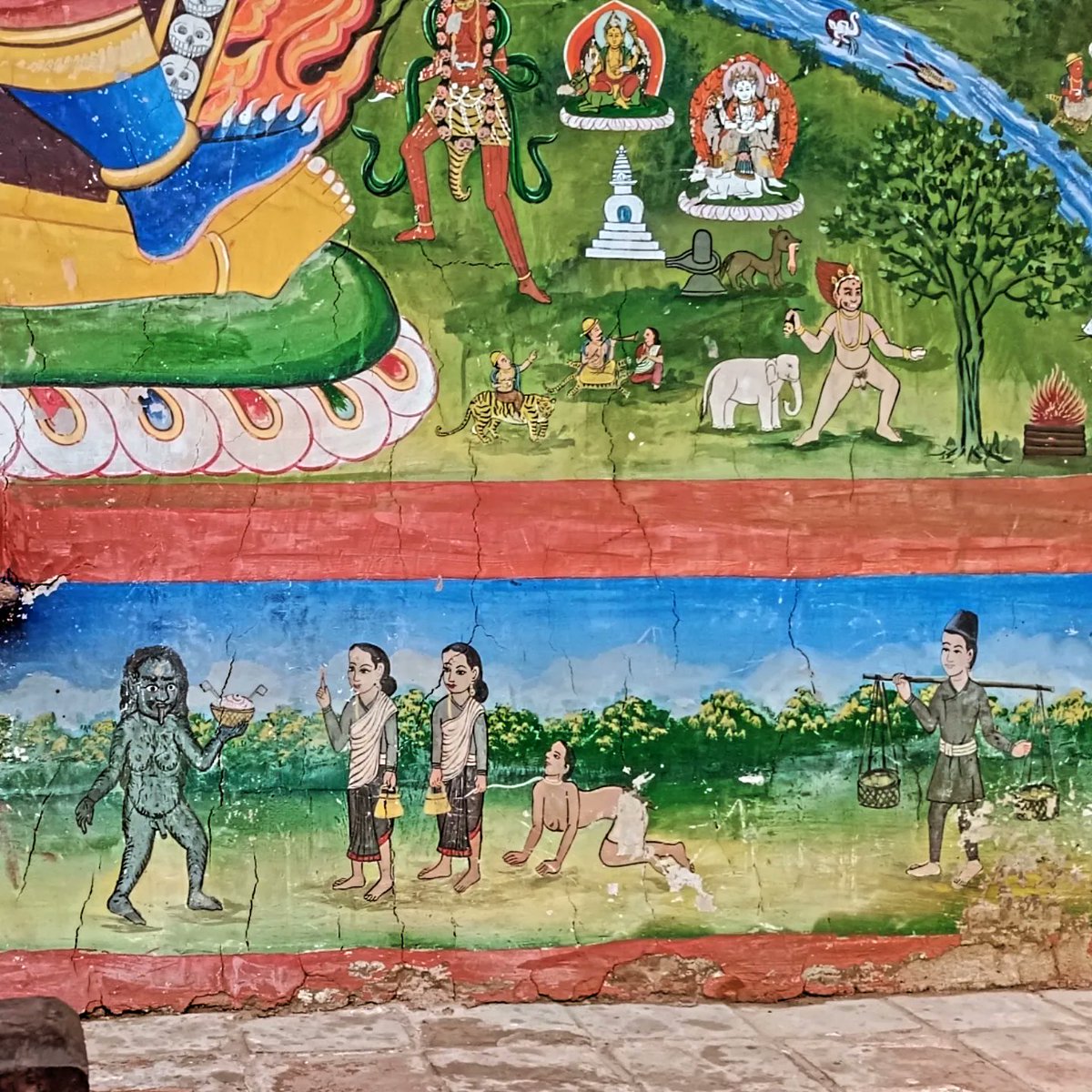 sankuchy's tweet photo. DYK: The ghost aka #khya and the skeleton aka #kawancha painted on the temple walls are regarded as the guardians of the temples. A painting on the wall of Jaya Bageshwori Temple, Gaushala. #EverydayNepal https://t.co/bbcP4nAPU9
