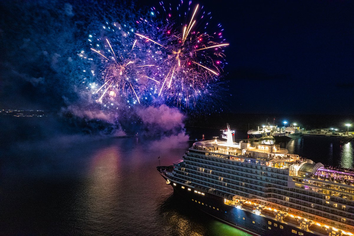 Cunard Queen Anne departs Southampton on maiden Voyage  #cunard #cunardqueenanne #cruisenews #wellbeing #escape #ocean #cruiseship #fireworks