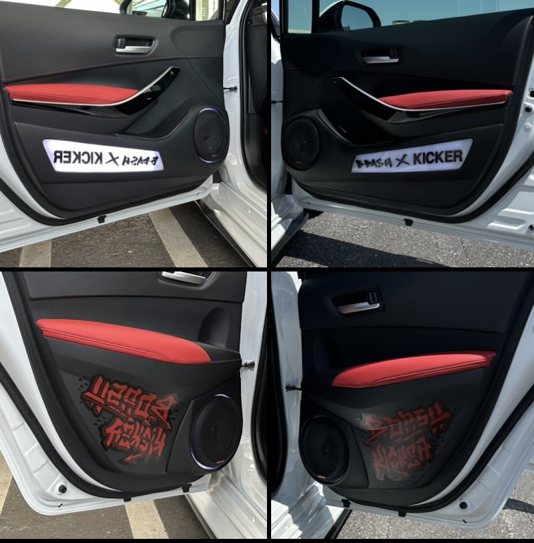 ZWE213COROLLA_s's tweet image. 仕様変更!
•エアサス:air force
スーパーパフォーマンス+ハードライン

•オーディオ:KICKER
Aピラー:ツイーター&amp;amp;スコーカー埋込&amp;amp;F•Rドアアウターバッフル化&amp;amp;各所アクリル&amp;amp;LED仕様
Fドア:オリジナルロゴ入りアクリル
Rドア:オリジナルロゴ入りイラスト
ラゲッジ外向き製作

#bdash
#KICKER
#カロスポ