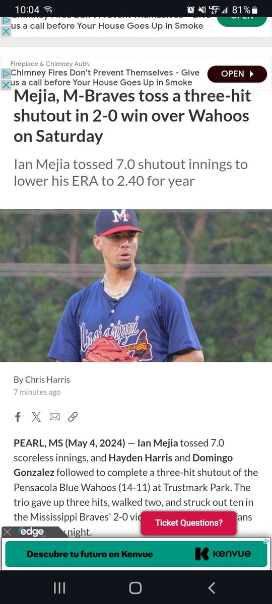 Wabigama's tweet image. Proud moment for me. These are my photos used for the graphics and article tonight from the Mississippi Braves game.
