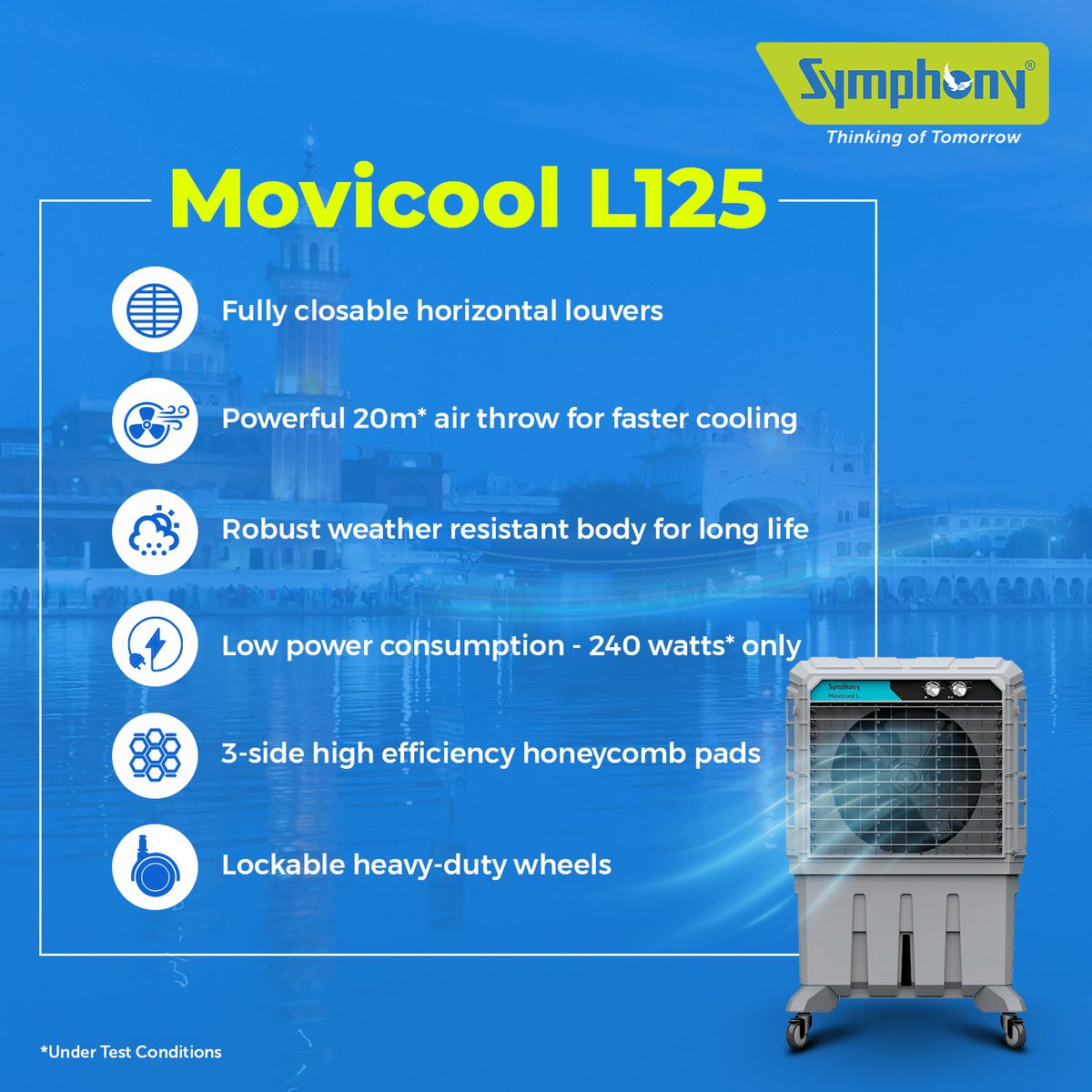 Stay ahead of the summer sizzle in Punjab with Movicool L125! With its robust build and efficient cooling, enjoy the perfect blend of innovation and comfort. #SymphonyLimited #SymphonyAirCoolers #AirCooler #DessertCooler #Movicool #Punjab #CoolingSolution