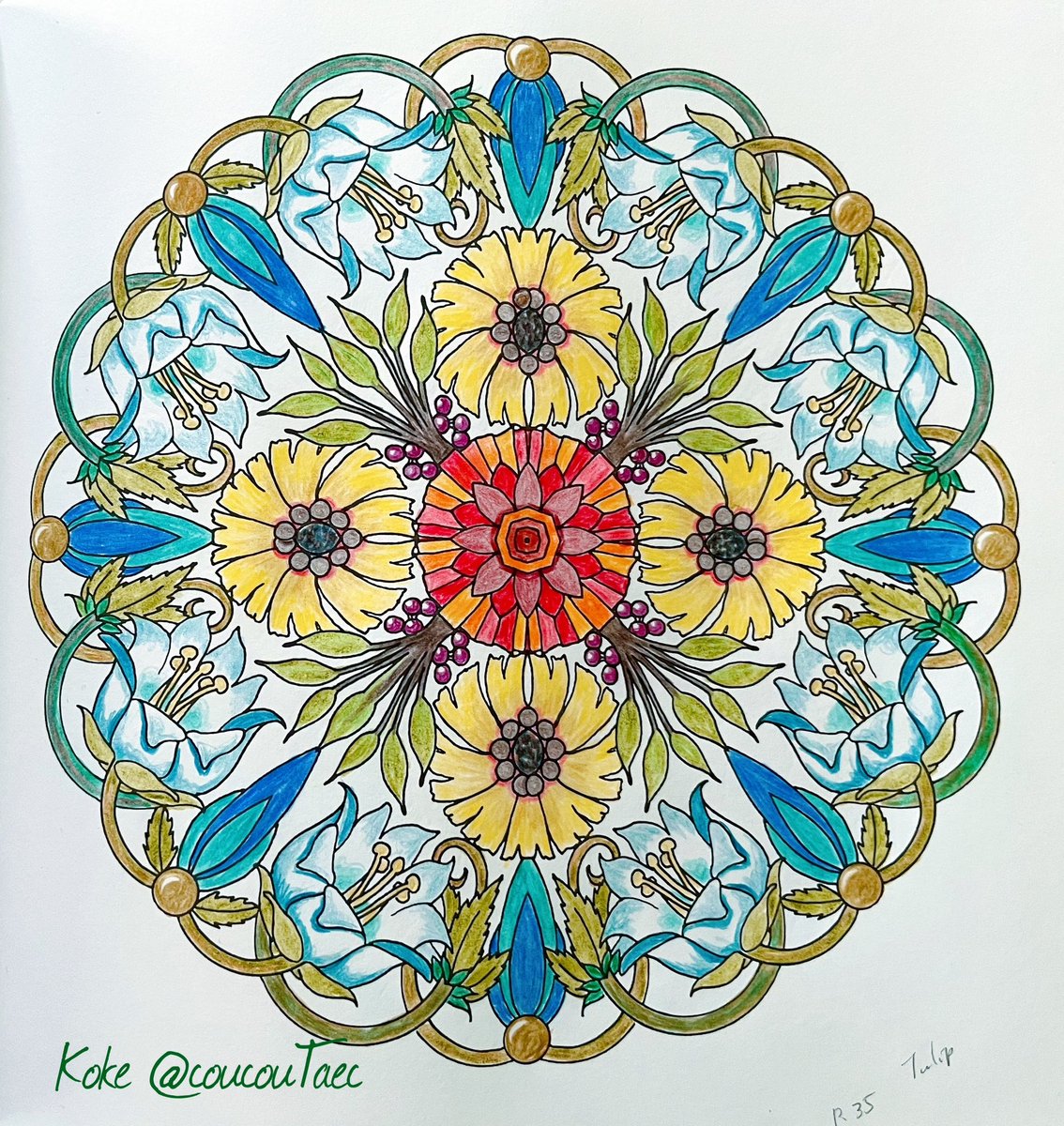 Pretty in blue… had completely forgotten I'd saved this page to post on April 30th, our Wooyoung's birthday🐥💙oh well…🥴 #practiceincolours #somethingnew #asyoulikeit #flowermandalas #tulips #farbercastell