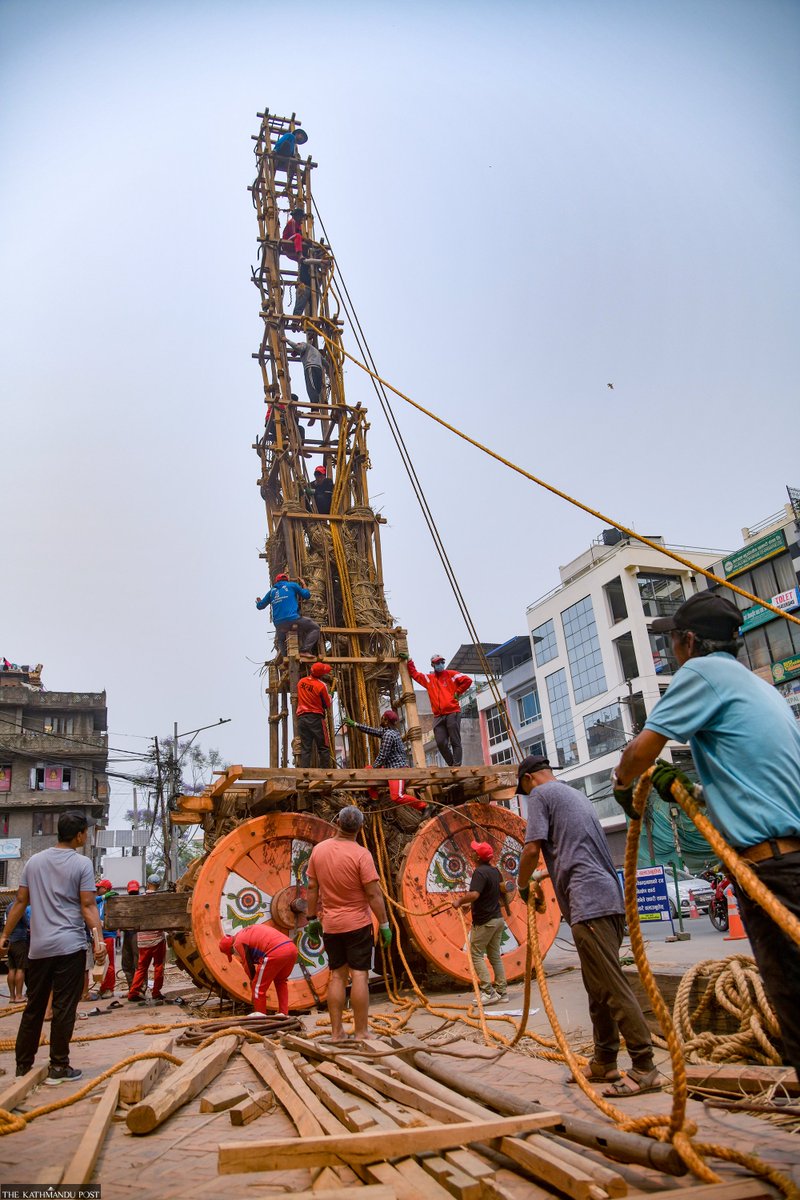 Locals at work to build the chariot for the upcoming Rato Machhindranath jatra at Pulchowk, Lalitpur, on Saturday.

Photo by: @dpak_kc