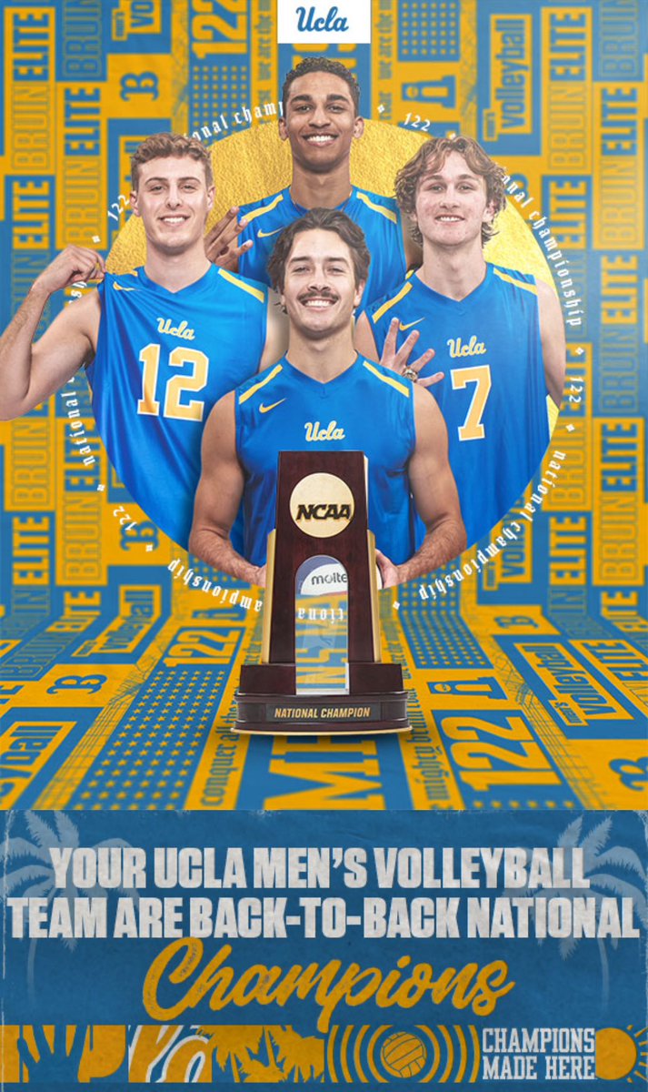 congratulations..
UCLA 2024 Men’s 
Volleyball Champions..
Back to Back Champs..
~UCLA now has 122 NCAA Championships..
@UCLA
@UCLAMVB 
#NCAA
#UCLA
#UCLABruins 
#NCAAChampions
