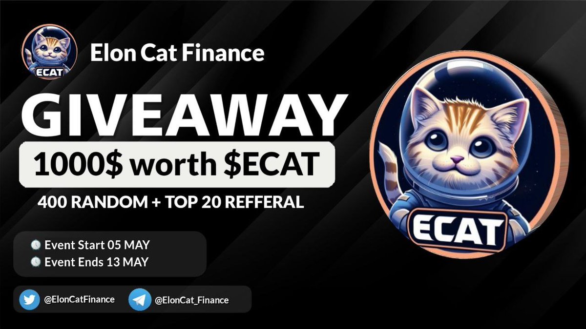 🔥 ECAT BSC Airdrop Event 

🎁 Total Airdrop Pool $1000 Worth $ECAT BSC

✅ Airdrop Link
t.me/ElonCatFinance… 

#Airdrops #Giveaway #crypto #airdropcrypto #airdrop #bitcoin