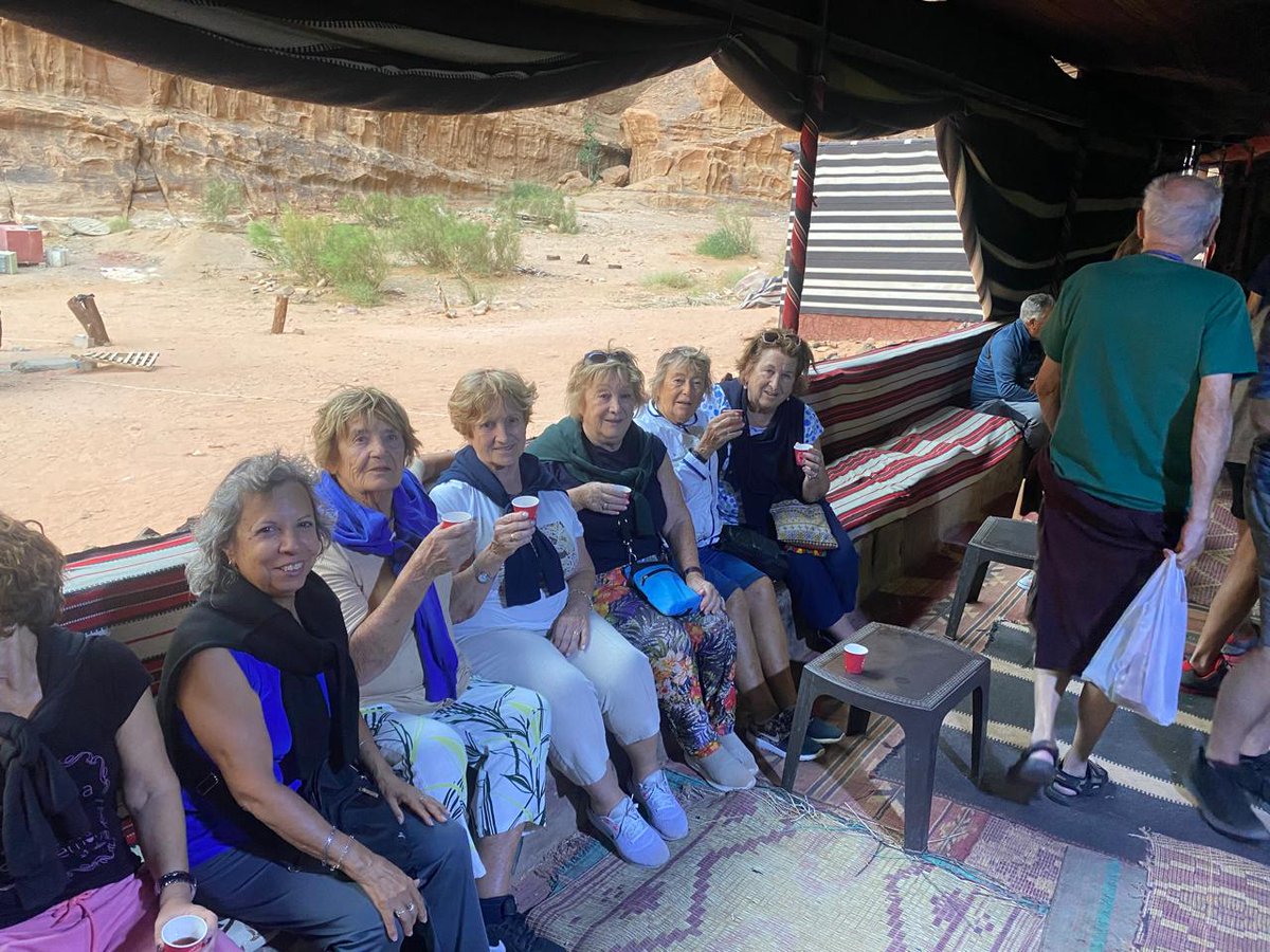 Embracing the spirit of #adventure, our group from #Argentina dives into the soul-stirring landscapes of #WadiRum . Amidst the timeless #sands, we gather in the cozy embrace of #Bedouin tents, savoring fragrant coffee and tea as we share stories under the #sky. 
#jordan #travel