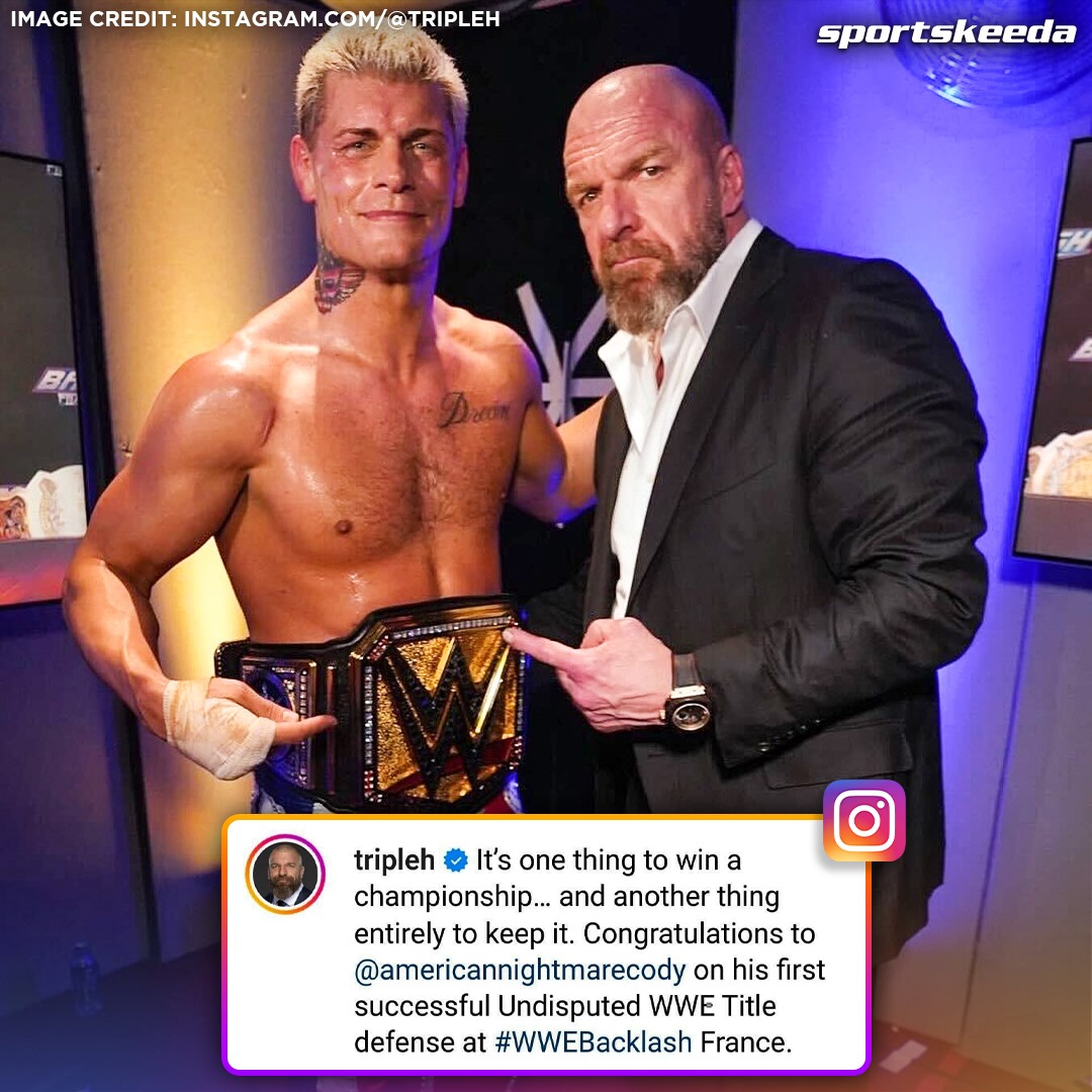 Triple H congratulates Cody Rhodes on his successful title defense at #WWEBacklash