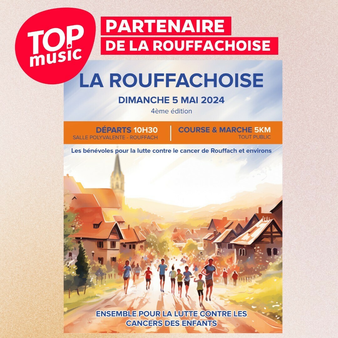 Top Music, partenaire de la Rouffachoise 🏃  Les bénéfices de cette course ou marche seront reversés contre le cancer pédiatrique du Haut-Rhin 👶
#topmusic #partenariat #rouffachoise #luttecancer #rouffach #course #association #pediatrie #hautrhin