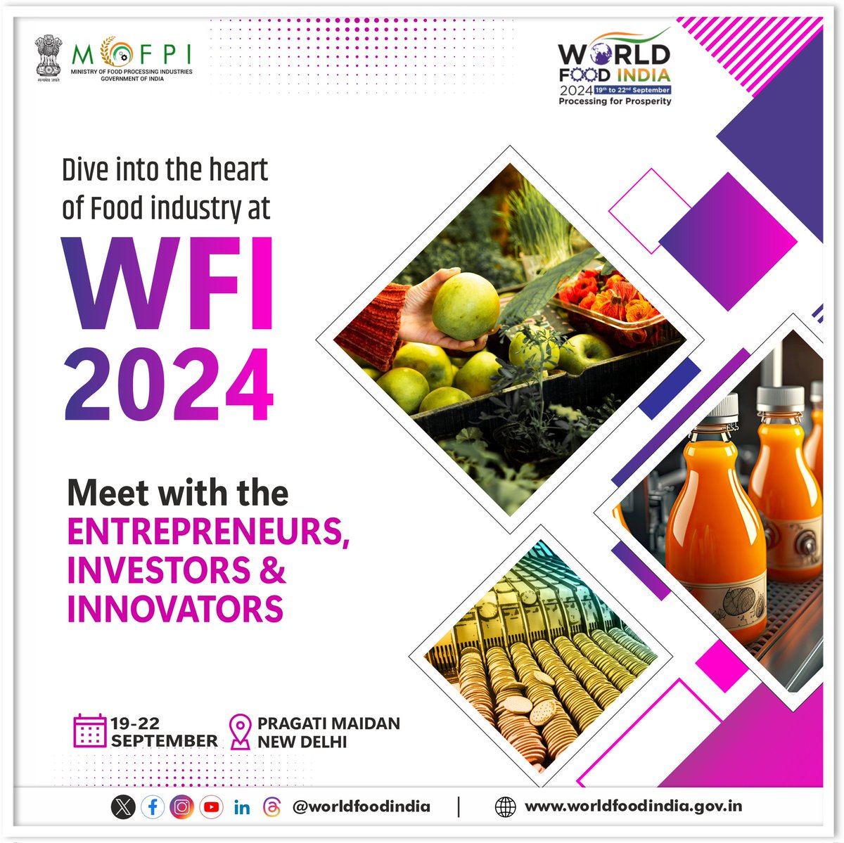 Don’t miss out the opportunity to participate in #WorldFoodIndia2024. The event will comprise of many business meetings,conferences & knowledge sessions. Reaffirm India’s position on the global food landscape, solidifying its position as a key player in international industry.