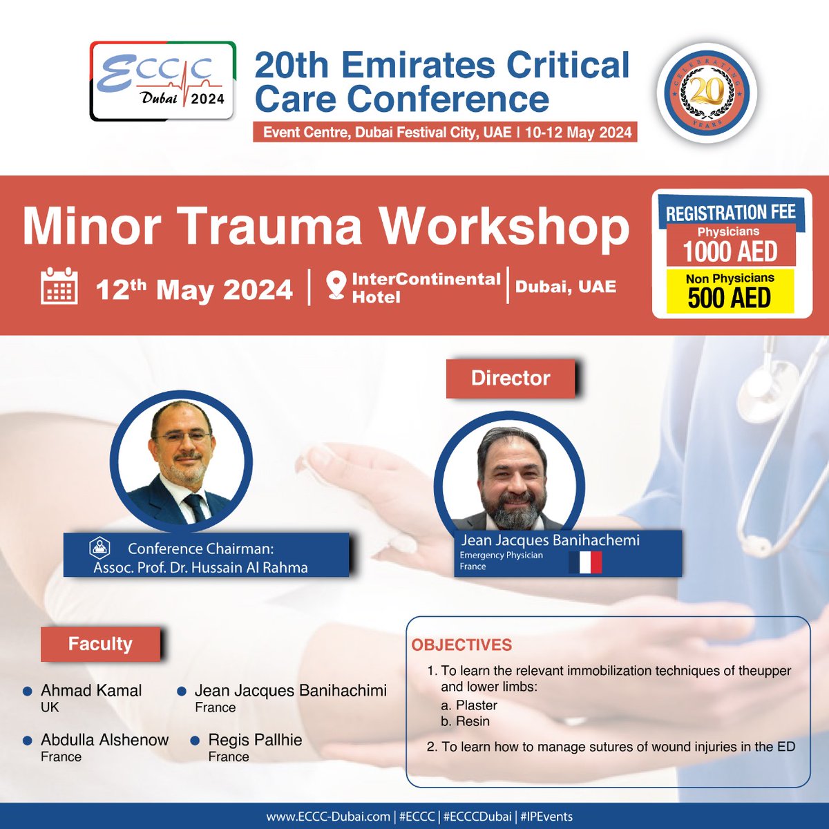 Attention healthcare professionals! Are you looking to sharpen your skills in managing minor trauma cases? Don't miss our upcoming Minor Trauma Workshop during #ECCDubai 2024!
Register today @ bit.ly/ECCC2WC to gain hands-on experience and essential knowledge.