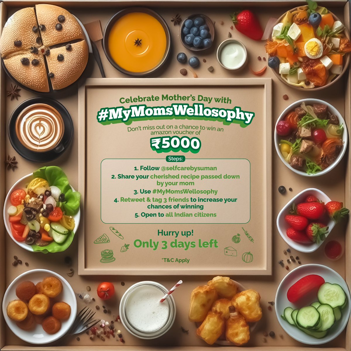 📣 Reminder: Send me your lip-smacking family recipe! 😀 Only 3 days left to participate in the #MyMomsWellosophy #contest and stand a chance to win an Amazon voucher worth ₹ 5000! ✨ Send entries via comment by May 8th. 😊 *T&C apply: shorturl.at/pqHZ7