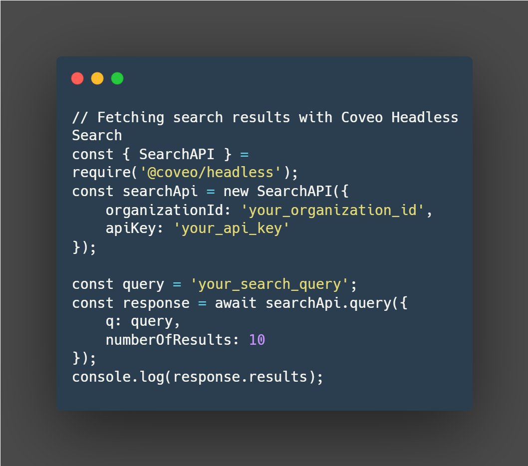 Elevate your search experience with Coveo Headless Search! 🚀 Seamlessly integrate powerful search capabilities into your applications. 
#Coveo #HeadlessSearch #SearchExperience #Programming #Tech #DeveloperLife #CodeSnippet