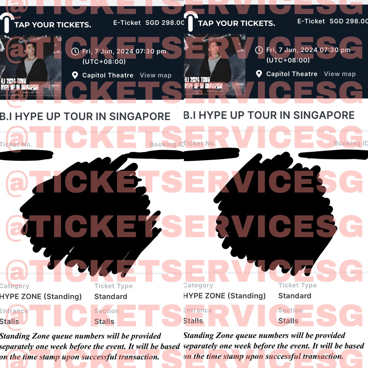 TICKETSERVICESG's tweet photo. B.I 비아이 HYPE UP TOUR IN SINGAPORE SG B.I 하이프 업 싱가포르 싱가폴 팬콘 페스티벌 월드 투어 팬미팅 콘서트 演唱会 댈티 FEEDBACK 피드백 경력 经验 代抢票 양도 

❗️SOLD❗️

2X HYPE ZONE STANDING 

#BI #비아이 #HYPEUPInSG #BIINSG https://t.co/XZ017P6Dc9
