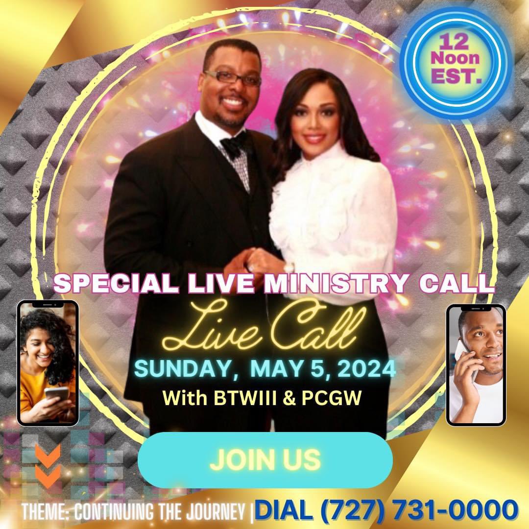 BishopWeeks's tweet photo. Join us Live today at 12 Noon EST. for a Special Live Ministry Call. Don’t Miss It! Dial 727-731-0000 https://t.co/wBv1siaBHS