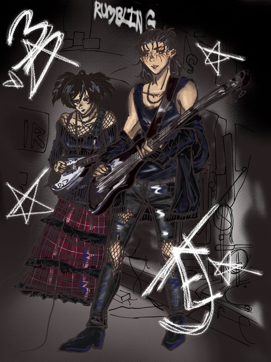 ashtr4y__'s tweet photo. i should be active on twt again u guys were so fun anyway heres rockstar eren and goth mikasa just cuz https://t.co/WgYEQjdH8y