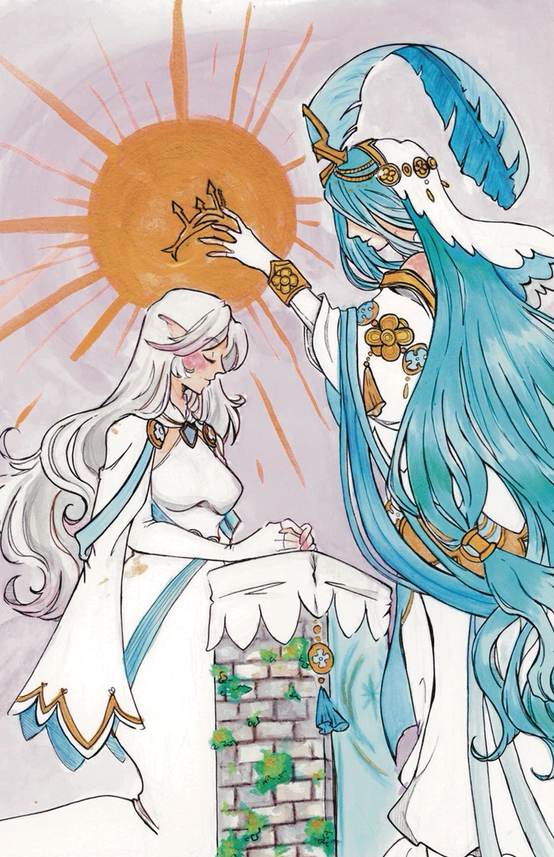 👑Coronation 👑
My piece for the 'In the Footsteps of Fate' zine hosted by @InvincibleZine 
I drew Miss Corrin and Azura 🩵🤍
