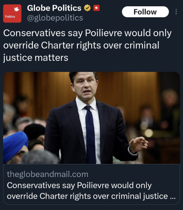Which 'Conservatives say' that exactly, G&M? Oh, so just 'Mr. Poilievre’s spokesperson Sebastian Skamski' says it then, and only after 5 days of Poilievre declining to answer questions about it himself. I feel so reassured now.