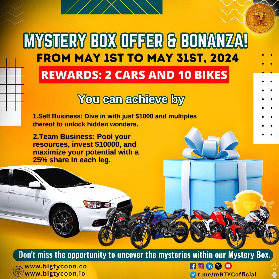 'Unveiling the ultimate mystery box: 2 cars, 10 bikes, and a whole lot of excitement!
Don't forget to attend our Grand **Zoom today @2pm IST
 #UnboxJoy #sunday #DonBelle #LeafsForever #แบมแบมอินราชมัง #Maythe4thBeWithYou #digitalart #PerfectMatchExtra #makeupyourmind #crypto