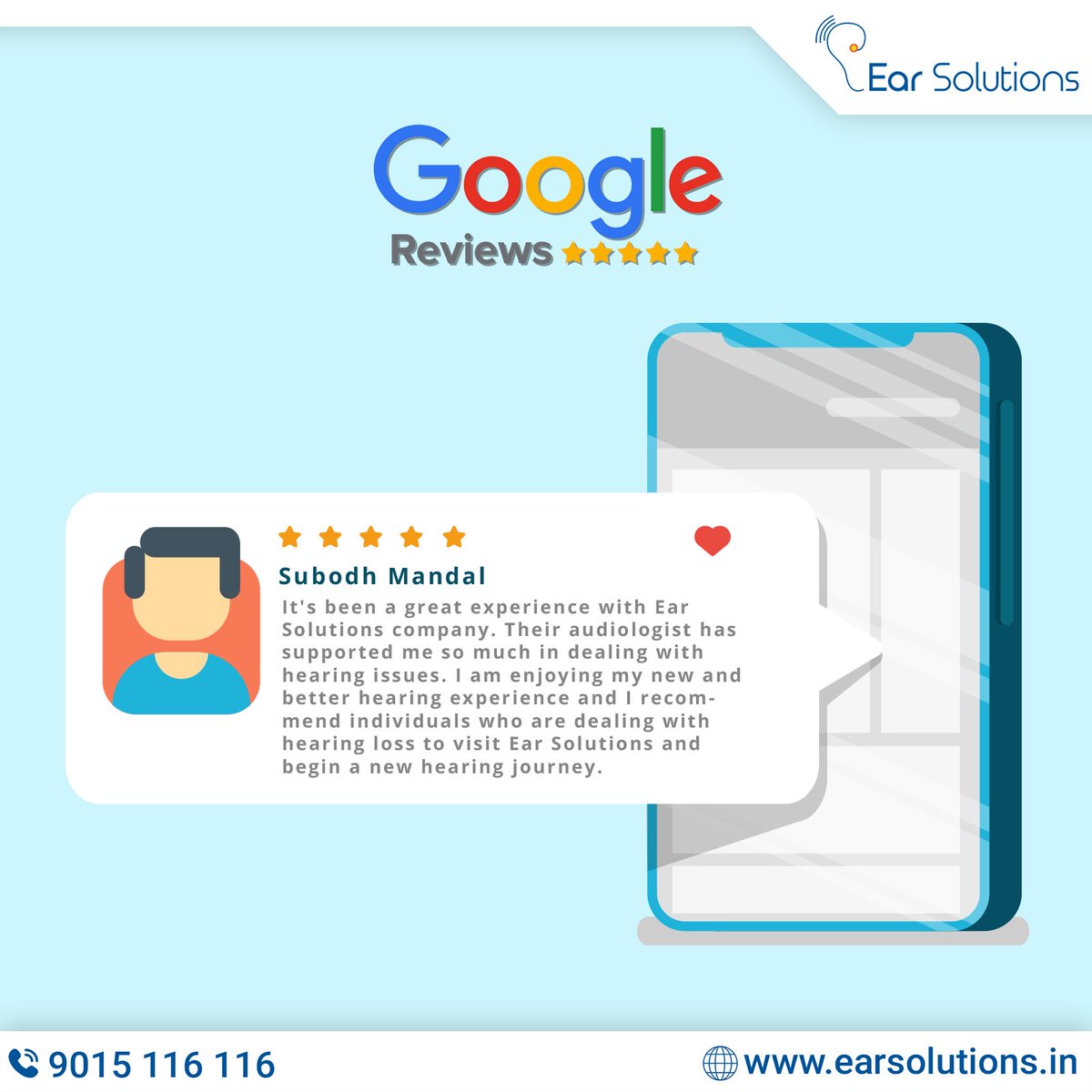 We are grateful to Mr. Subodh Mandal for his fantastic review! It's heartwarming to hear about his positive experience with Ear Solutions. Join Mr. Mandal and begin your journey to better hearing today! 

#HappyCustomer #HearingHealth #EarSolutions #HearingAids  #AbSabSunenge